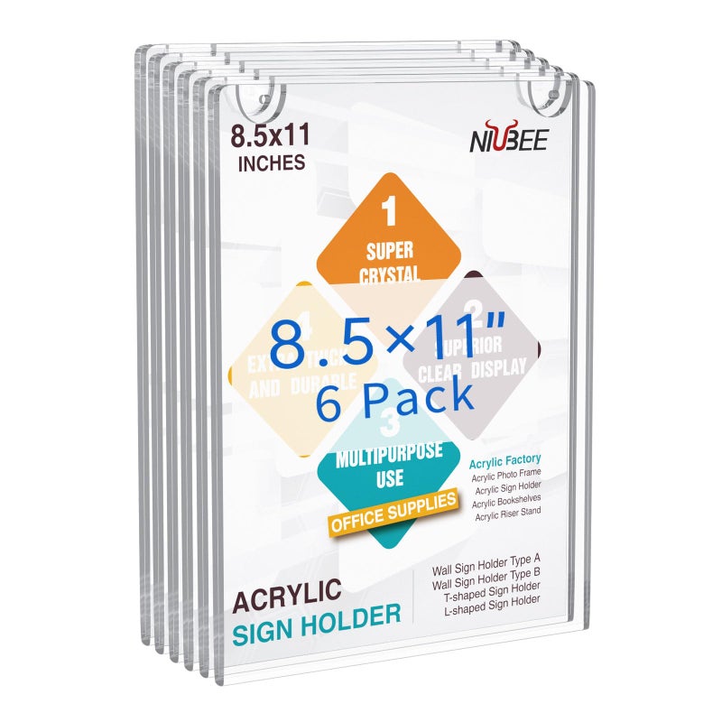 NIUBEE 10 Pack Acrylic Sign Holder 8.5 x 11 inches Clear Wall Mount Frame Bonus , Wall Mount Plastic Sign Holder Perfect for Home, Office, Store, Restaurant- Vertical - Image 1